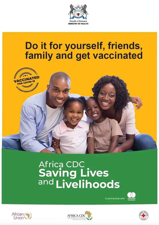 BotswanaRed's tweet photo. Protect yourself and your loved ones, get vaccinated today...
This campaign is brought to you by @MoHWBotswana and @BotswanaRed with support from @AfricaCDC Saving Lives and Livelihoods in partnership with @MastercardFdn
#AfricaCDC
#SavingLivesAndLivelihoods
#MastercardFnd https://t.co/DDKmfhN7xI