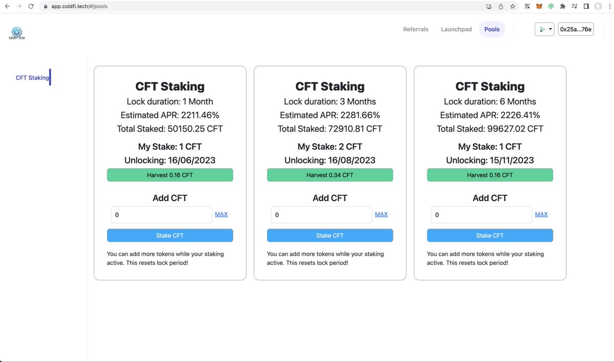 3 days since CFT #staking start.  Still amazing APR. What do you think? #defi #Farming #PassiveIncome