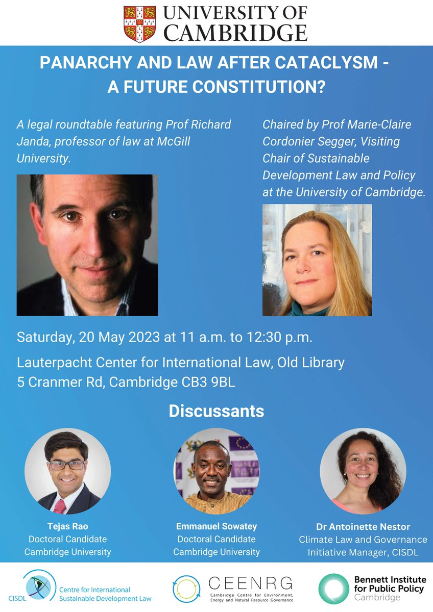 mwgehring's tweet photo. Special invitation to our legal roundtable tomorrow Sat at 11am with the inspirational @LawMcGill Prof Richard Janda who also helped to establish @intsustainlaw and will discuss with Dr @nestorma_law @tejasrao11 and Emmanuel Sowatey chaired by Prof @mccordonier @Lauterpacht_Ctr https://t.co/mEPk4EDowP