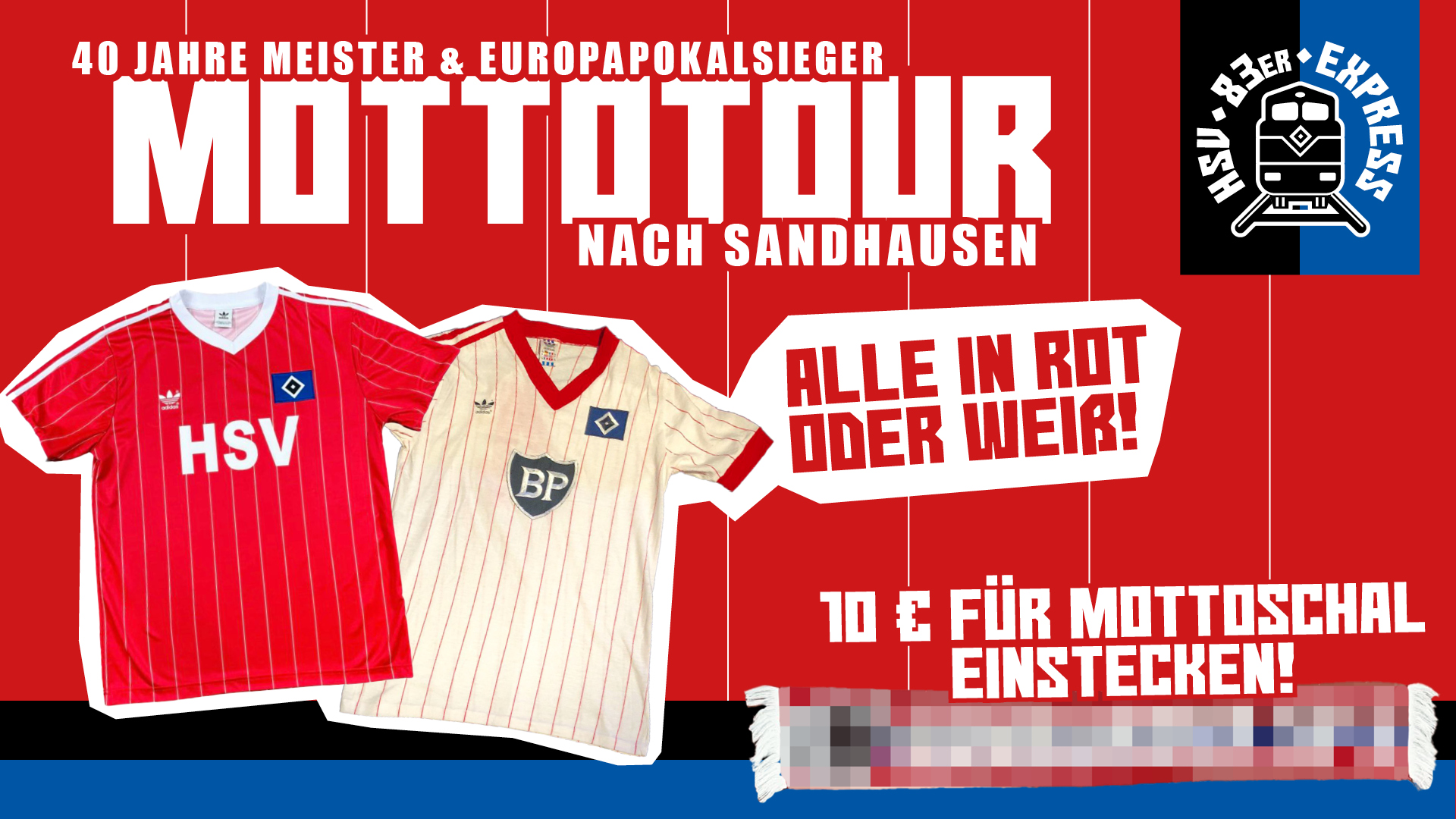 HSV Supporters Club on Twitter: "Gemeinsam mit dem Förderkreis Nordtribüne  rufen wir zur Mottotour nach Sandhausen auf 🔷 Kommt alle in rot oder weiß!  Den Schal könnt ihr in Sandhausen kaufen. #nurderHSV