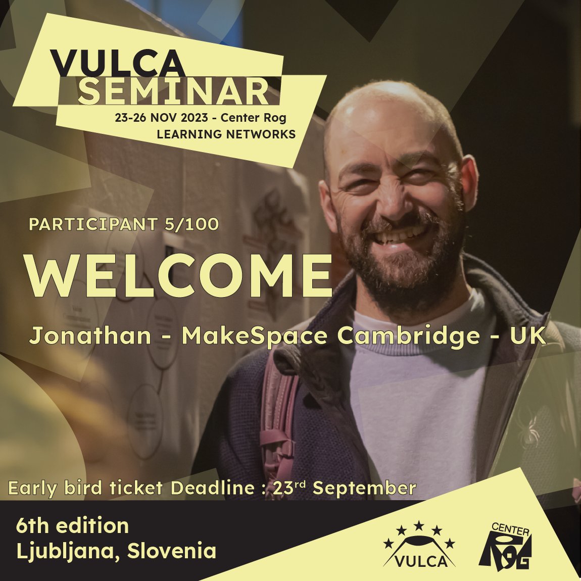 5/100 @woolfsCS - @cammakespace Cambridge 🎟️ Early bird ticket : billetweb.fr/vulca-seminar-… 🌐 Website : vulca.eu/seminar23/ We'll announce soon more participants in this thread. #Vulca #VulcaSeminar #MakersMobility