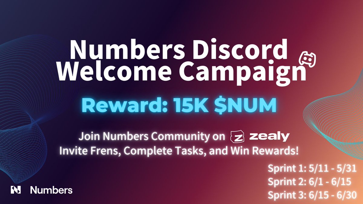 numbersprotocol's tweet photo. 📣 Exciting News! Increased Reward Pool and More Winners in the Numbers x @zealy_io Discord Welcome Campaign! 🎉

Found it difficult to rank higher? We hear you! 🙌

Based on valuable #feedback from our incredible community, we have made exciting adjustments to the campaign to make it even SWEETER! 🍬

💸 Increased #RewardPool : We have raised the reward pool to a whopping 15,000 $NUM! 💸

🏆 More Sprints, More Winners: To ensure more participants join the party, we have expanded the number of winners! Each sprint will now have its own reward pool of 5K $NUM, allowing for greater opportunities to turn the table and win the shot!

🔗 Never too late to join: https://t.co/4zQ34CIcnA

⏰ Updated Campaign Sprints:
- Sprint 1: 5/11 1pm UTC - 5/31 1pm UTC
- Sprint 2: 6/1   1pm UTC - 6/15 1pm UTC
- Sprint 3: 6/15 1pm UTC - 6/30 1pm UTC 

Invite frens, complete tasks, and win rewards!😎

#Discord #community #zealy #Quests #Giveaway #Rewards #tasks