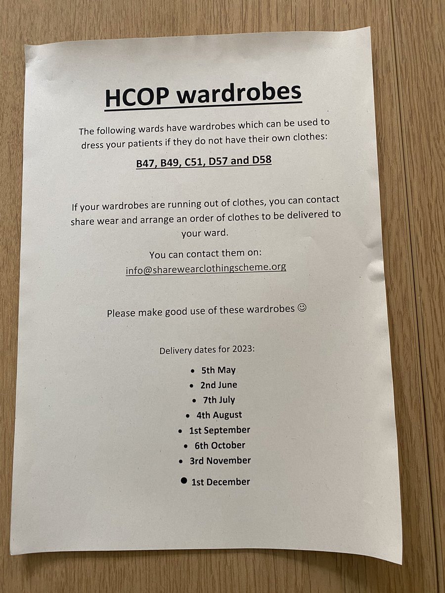 HCOP Sharedgoverance have been working on getting the wardrobes filled, known about and used.  #endpjparalysis