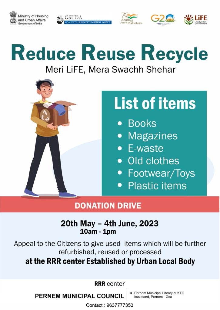 PernemC's tweet photo. As a part of "Meri LiFE,Mera Swachh Shehar" Campaign, Pernem Municipal Council Established #rrrcentre where in people can donate their used items.
#reducereuserecycle #SwachhBharat #SwachhSurvekshan2023 #rrrcentre #RRR4LiFE #chooselife #IndiaVsGarbage https://t.co/mBtx74vwux