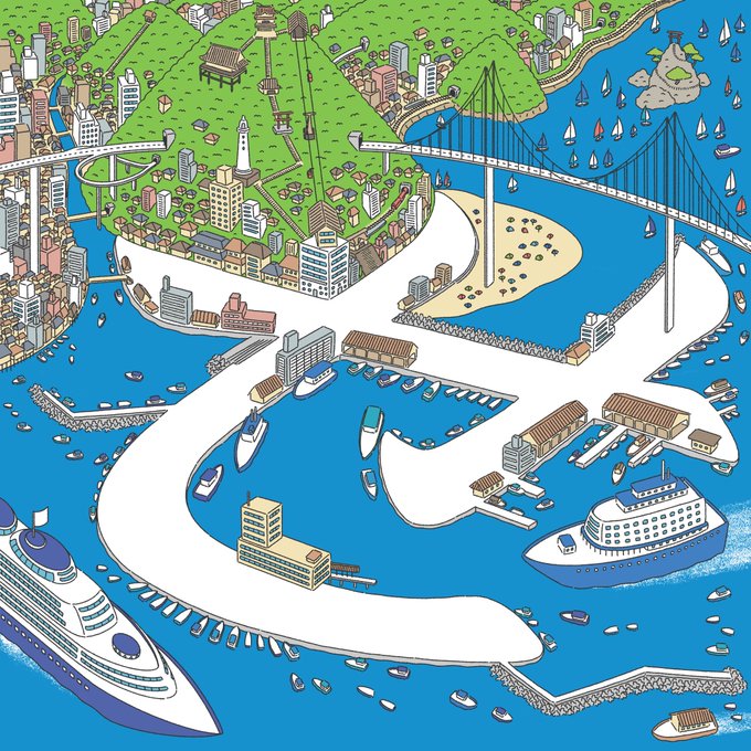 「せ」って港っぽい形してるなぁって思って描き始めたのが、ひらがな都市を作ったきっかけです