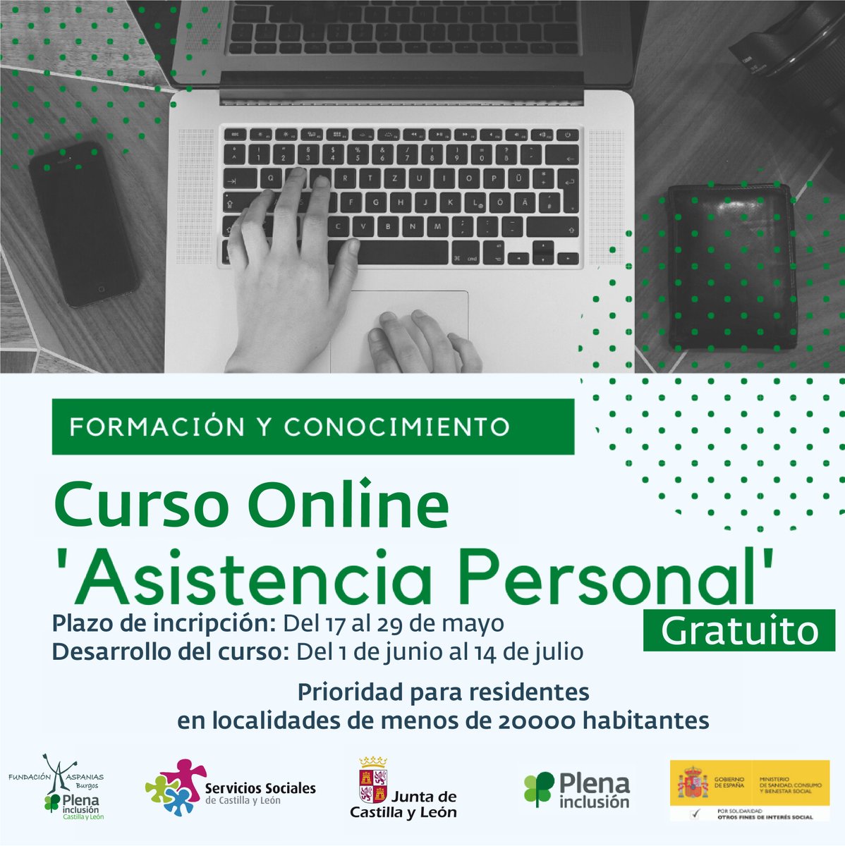 AspaniasBurgos's tweet photo. Te presentamos un nuevo curso #online y gratuito: 'Asistencia Personal'. 👈

📩 Inscripciones y más información en el email agustoencasa@aspaniasburgos.com    

Tendrás prioridad 😉 si vives en el medio rural.

📅 Apúntate hasta el 29 de mayo.

#formación #gratis #Burgos https://t.co/zK9y4liu3c
