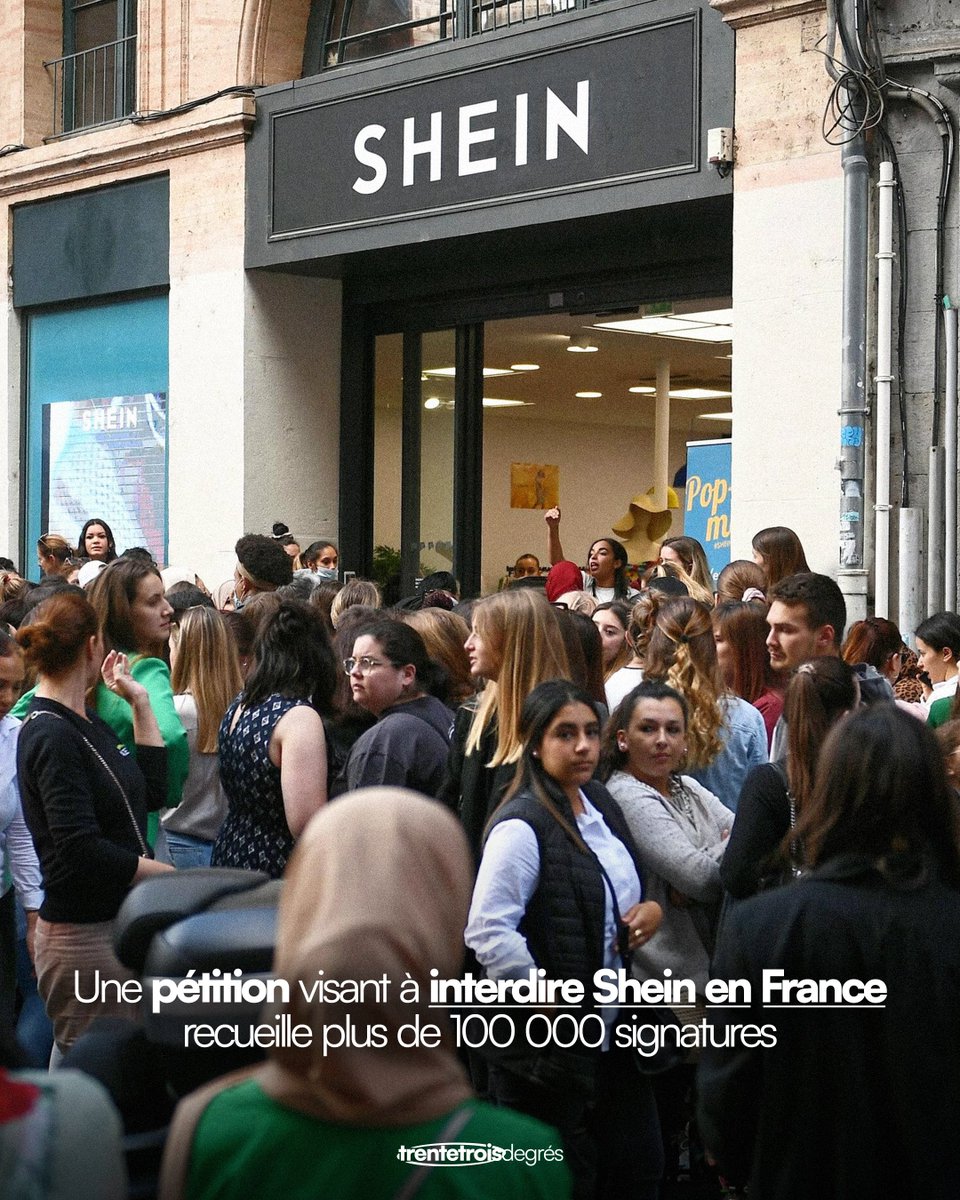33Degres's tweet photo. Une pétition visant à interdire la marque Shein en France a déjà recueilli plus de 100 000 signatures sur https://t.co/3dz1mGj3bK

À un million de signatures, ses auteur.e.s obtiendront alors le droit de déposer une demande de référendum à ce sujet 📩 https://t.co/3gvSKwt7fT