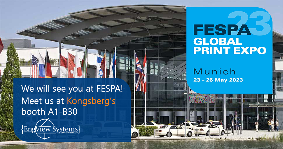 EngviewSystems's tweet photo. Meet us at #FESPA2023 in Munich next week!
We will be doing live demonstrations of EngView Package &amp; Display Designer Suite 2023
at @kongsbergpcs Precision Cutting Systems booth A1-B30. Come and say hi! https://t.co/l1xWHzN8TM