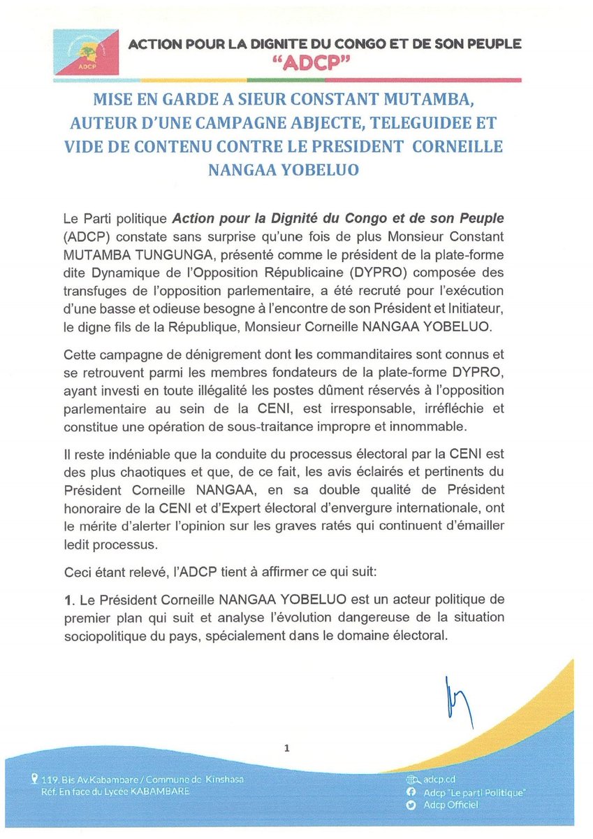 AdcpOfficiel's tweet photo. Notre mise en garde à l'égard de Constant Mutamba @ConstantMutamba 

@Kitebeleherve13 @CNangaa @actualitecd @politicocd @StanysBujakera @AlumbaLukamba @rkitsita @elysee_odia @CandideKipulu @HarmonieKembo @IsralMutombo11 https://t.co/3rS5zV2ezK