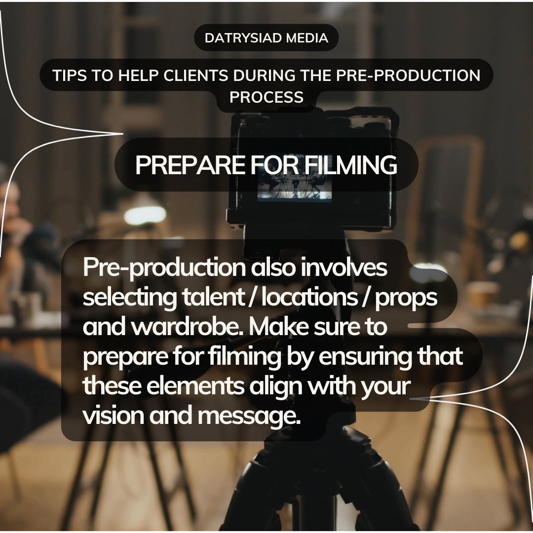 Helping clients get the most out of the pre-production process!

#DefineYourGoals #CollaborateForSuccess #BeOpenToNewIdeas #FeedbackForSuccess #PrepareForFilming #VideoProductionTips #ContentCreation #MarketingVideo #BusinessVideo