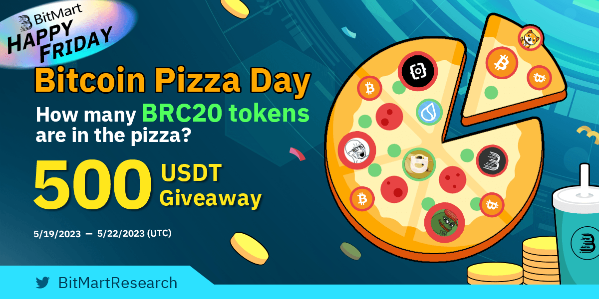 BitMartResearch's tweet photo. 🍕BitMart HAPPY FRIDAY GAME🍕

🍕#BitcoinPizzaDay🍕
🤔️How many #BRC20 tokens are in the pizza?

🎁200 winners / 500 USDT 

🔹Follow @BitMartResearch @BitMartEarn
🔹RT &amp; Tag 3 frds
🔹Join https://t.co/2Ct0IlNidd
🔹Fill https://t.co/tLlW1EFTrQ
#brc20coins #Airdrop #PEPE #MEME https://t.co/hgnLY7ZMlO