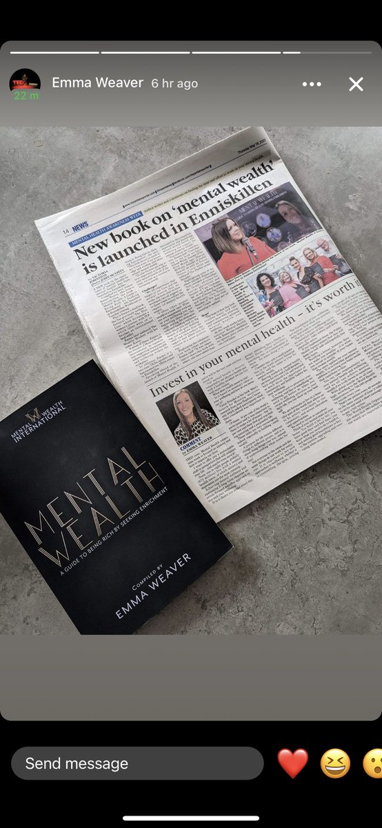 sinead_welsh's tweet photo. We made the paper with my chapter “What’s The Point Talking To People Anyway?” based on my June 2021 mental health TEDx Talk now featuring in the incredible book “Mental Wealth” complied by our awesome friend and professional Informed Minds App ambassador @emmaweaver01 👏🏻👏🏻👏🏻 https://t.co/DrtpTCpMZF