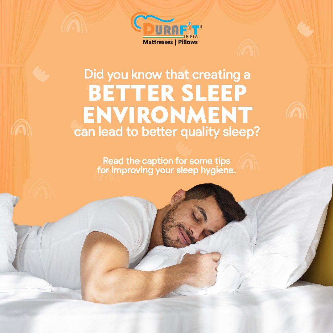 Here are some tips for improving your sleep hygiene:

Create a relaxing bedtime routine
Avoid caffeine and electronics before bed
Keep the bedroom cool and dark
Invest in a comfortable mattress and pillows
Stick to a consistent sleep schedule
#durafitindia #durafitmattress #sleep