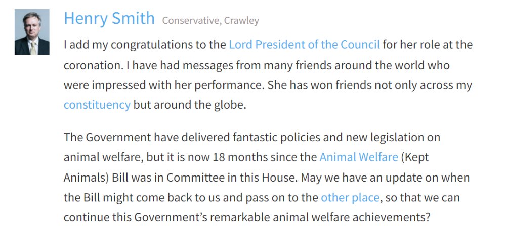 Thank you to our Patron @HenrySmithUK for asking @PennyMordaunt when the #KeptAnimalsBill will return. We have also seen similar recent questions from @GwynneMP and @DrLisaCameronMP to @DefraGovUK on the same subject. It is clear MPs want to see action on this critical Bill.