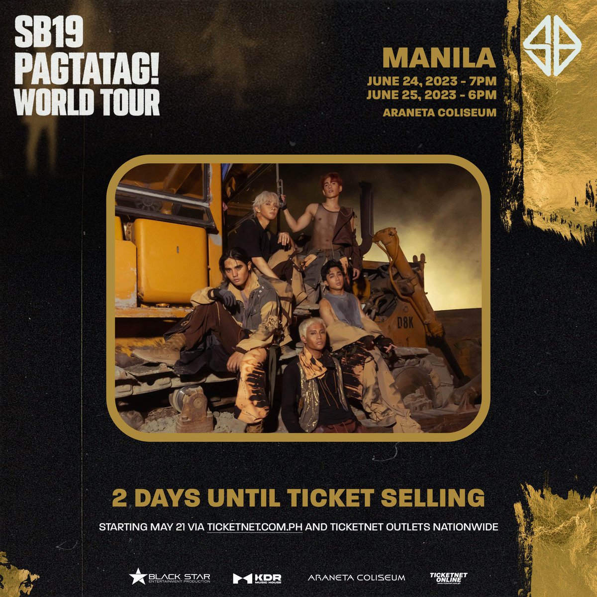 KDRMusicHouse's tweet photo. ⚠️ PAGTATAG! World Tour: MANILA

📢 2 DAYS LEFT until ticket selling!  

Starting MAY 21 (SUN), 12NN via https://t.co/k0vHqcYTbX and TicketNet outlets nationwide.  

#SB19 #PAGTATAG #SB19PAGTATAG #PAGTATAGWorldTour #PAGTATAGWorldTourMANILA https://t.co/lJ3j51Tf6d