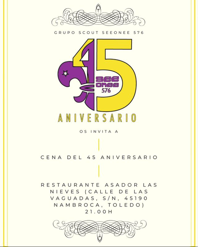 seeonee576's tweet photo. ¡Mañana es el último día para inscribirse a la Cena del 45 aniversario de nuestro grupo scout!🔰 

Será una noche magnífica llena de recuerdos y risas con los de hoy y los de siempre.

Aquí tenéis la carta con toda la información y hoja de inscripción:
https://t.co/JCDEnChtyk https://t.co/TO4mZDbIJC