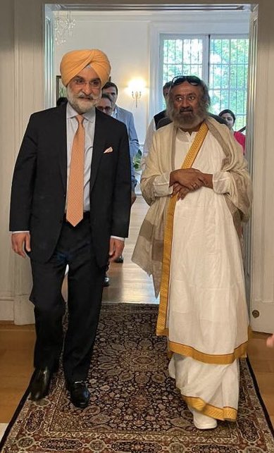 SandhuTaranjitS's tweet photo. Delighted to receive Sri Sri Ravi Shankar ji @SriSri at India House. 

Discussed  @ArtofLiving’s initiatives including #WCF2023 https://t.co/Cvakl31jGf