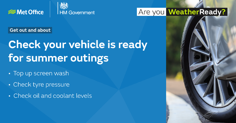 metoffice's tweet photo. We prepare ourselves for summer heat, but do you prepare your vehicle?

If you are planning a road trip, consider checking oil &amp; coolant levels as too little can cause your vehicle to overheat &amp; lead to a mechanical breakdown.

More advice on making your car #WeatherReady 🚗👇
