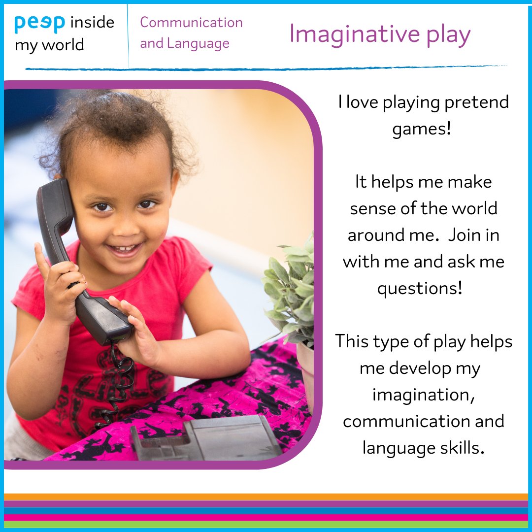 Young children love playing pretend games with small world toys, teddies, dolls and everyday items. Playing together in this way helps to extend children’s thinking, develop their imagination and improve their communication and language skills #CL #playmatters #peep