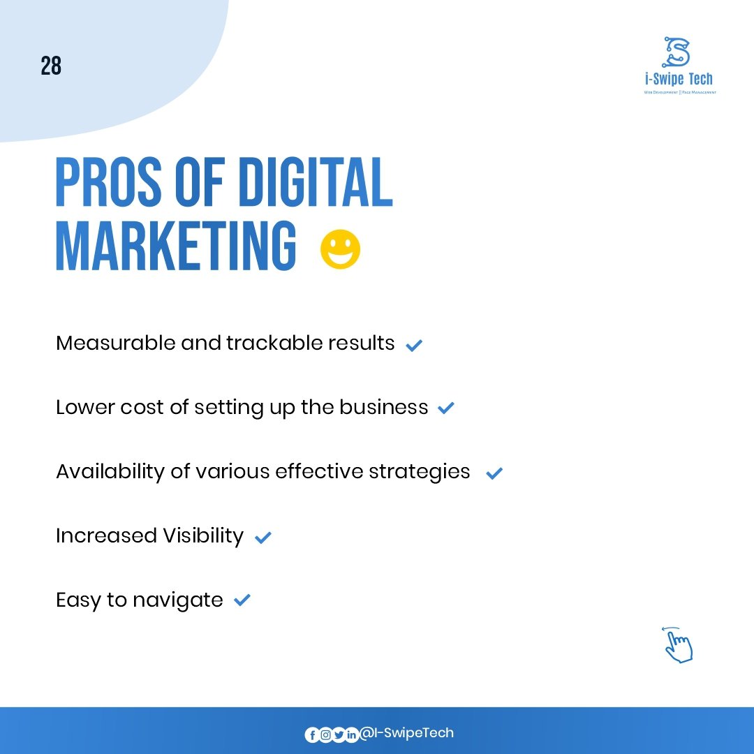 ISwipeTech's tweet photo. What are some of the PROS and CONS of digital marketing?

Feel free to add yours from experience

Found this content helpful? FOLLOW FOR MORE  👍

Turn on your post notification🔔, so you don't miss out on our informative and educative slides.
.
.
.
#FastX 
#Digitalmarkting https://t.co/7Z4Oi2Wo1v