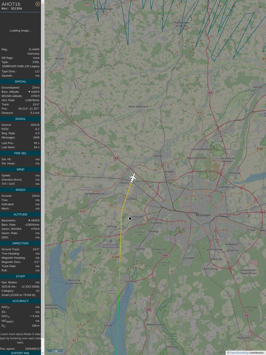 ICAO: 3C135A
Flt: AHO716 #AirHamburg
First seen: 2023/05/19 13:17:26
Min Alt: 5025 ft MSL
Min Dist: 3.05 nm

#planefence #adsb - docker:kx1t/planefence
globe.adsbexchange.com/?icao=3c135a