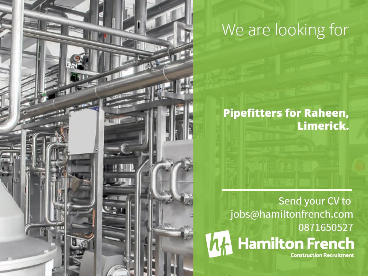 Pipefitters wanted for Raheen, Limerick 

#pipefitter #mechanical #highbore #limerickGAA #westlimerick  #irishjobs #nijobs #mechanicaljobs #hiring