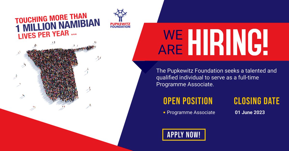 Current open position at the Pupkewitz Foundation:
Programme Associate
Find out more about working at the Pupkewitz Foundation and how to apply:
tinyurl.com/y7dz5upw