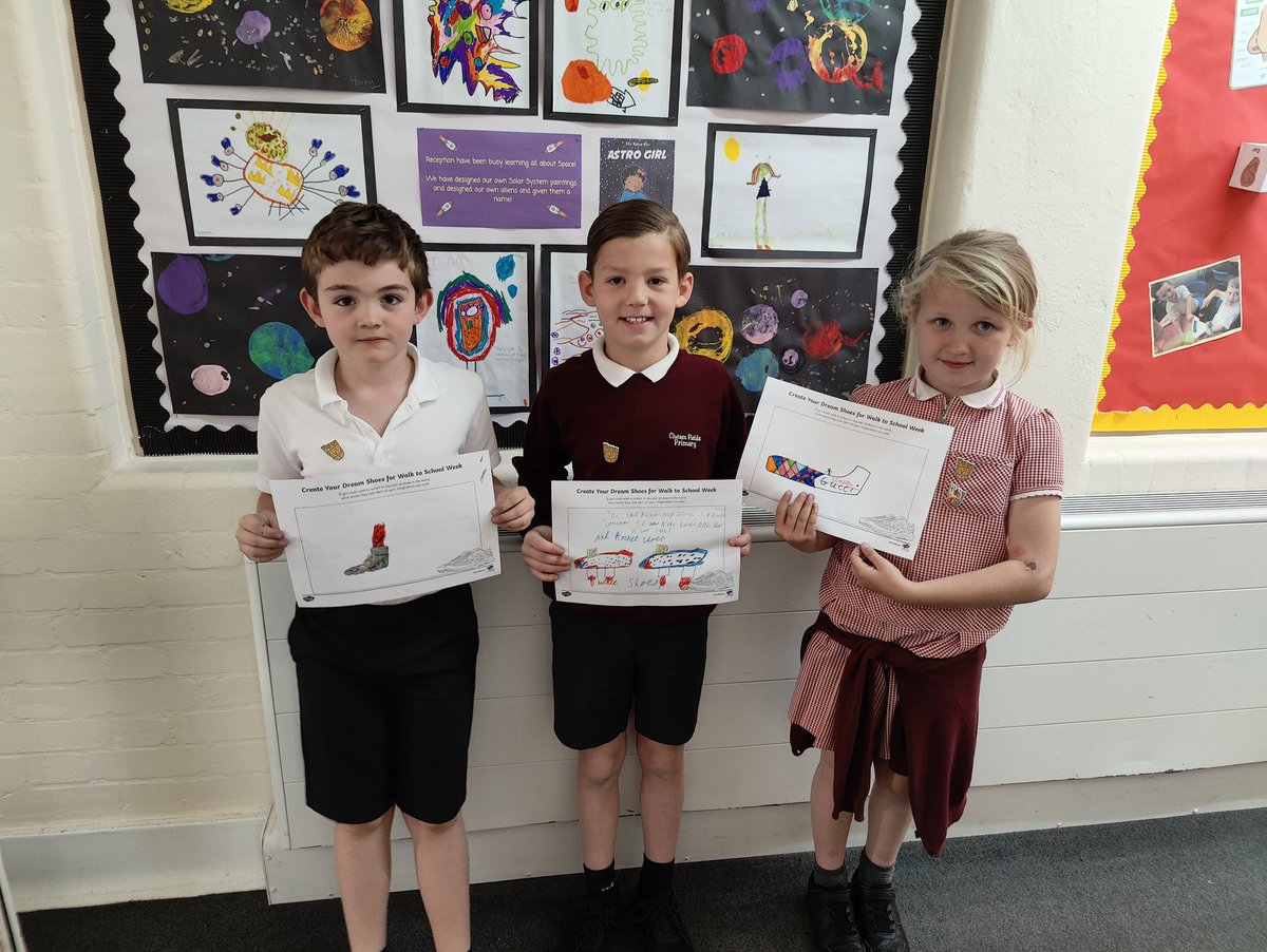 Wearing their #WalkToSchoolWeek badges with pride with their own shoe designs @livingstreets