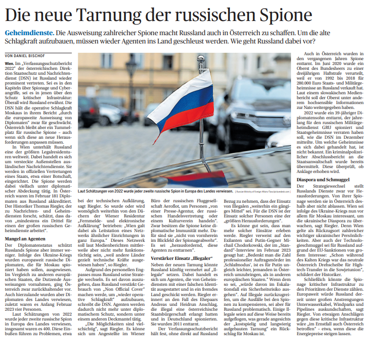 Die russischen Geheimdienste sind im Moment in Europa im Hintertreffen - bereiten aber neue Aktionen vor (etwa Sabotage von kritischer Infrastruktur)
