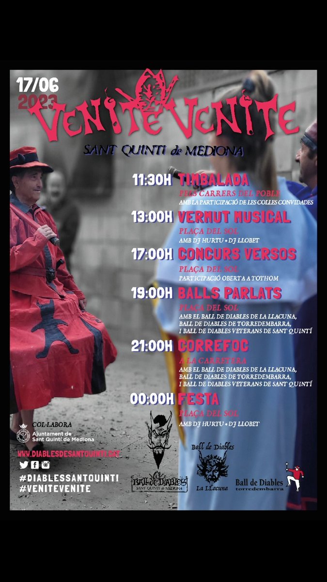 Prepareu-vos!
El 17 de Juny tens una cita!
#venitevenite
Amb el Ball de Diables de la Llacuna i el Ball de Diables de Torredembarra!
