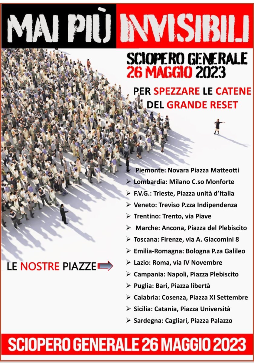 exitsovranita's tweet photo. Anche Exit aderisce allo sciopero generale #FISI del 26 maggio.

-Contro il PNPV (Piano Nazionale Prevenzione Vaccinale) che prevede nuovi obblighi. 
-  Per il reintegro di tutti i lavoratori radiati e per la restituzione degli stipendi non corrisposti ai lavoratori sospesi. 👇🏻 https://t.co/5NMzuGSdKD