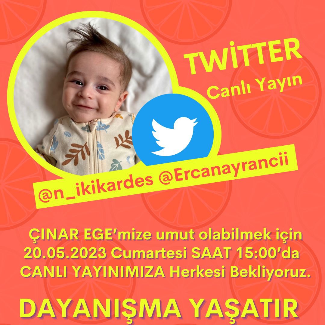 Yarın yine bir dayanışma yayınında birlikte olacağız.

15:00-19:00 arası @Ercanayrancii @n_ikikardes ile birlikte @sma_egeportakal için açacağımız odaya tüm dostlarımızı bekliyoruz.

Dayanışma yaşatır.