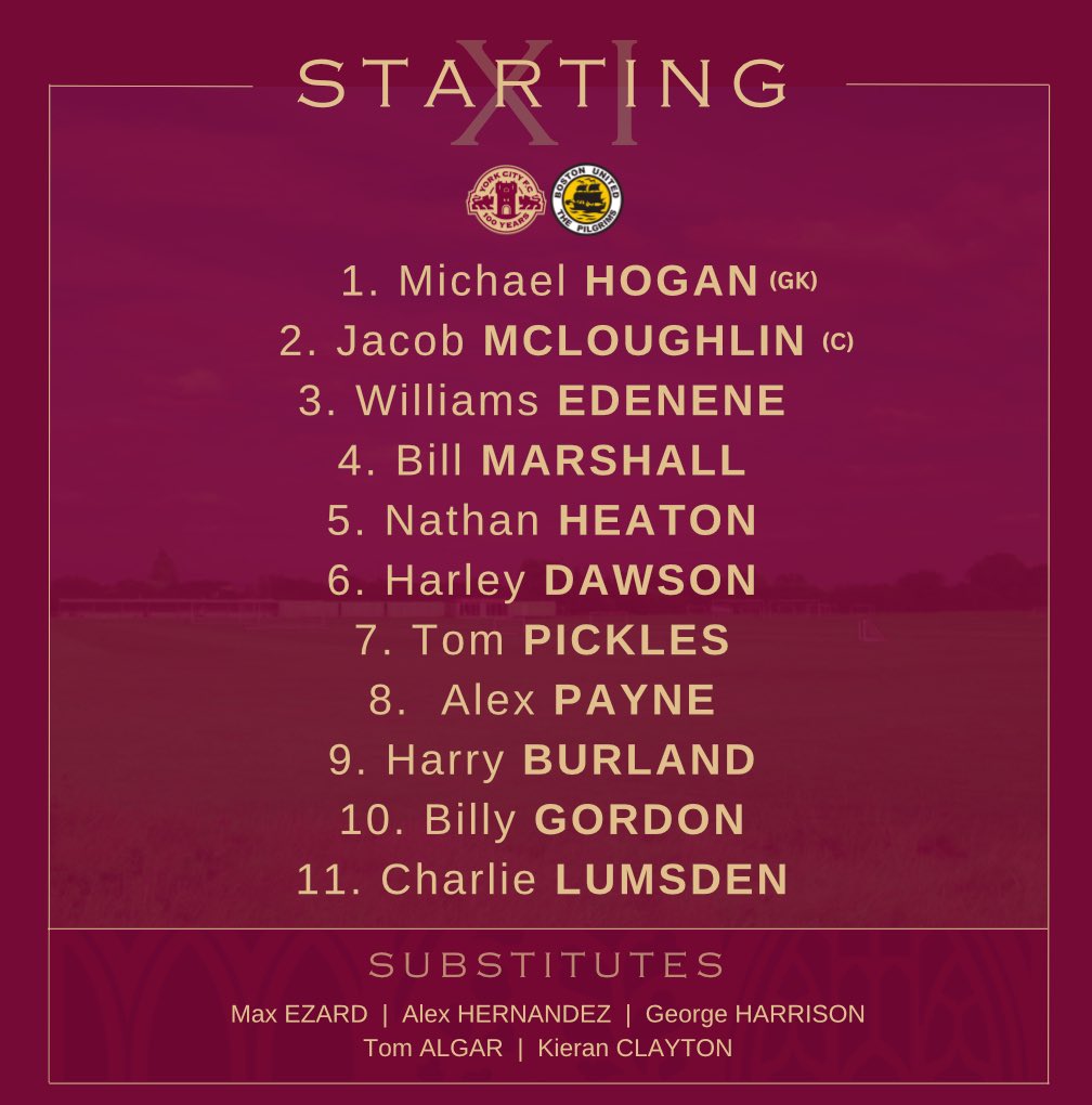 YCFCAcademy's tweet photo. 👥 SQUAD | Here is how the U19's line up this afternoon against Boston United.

🕒 Kick off is now at 12:45pm

#YCFC https://t.co/o4pGMdG9ke
