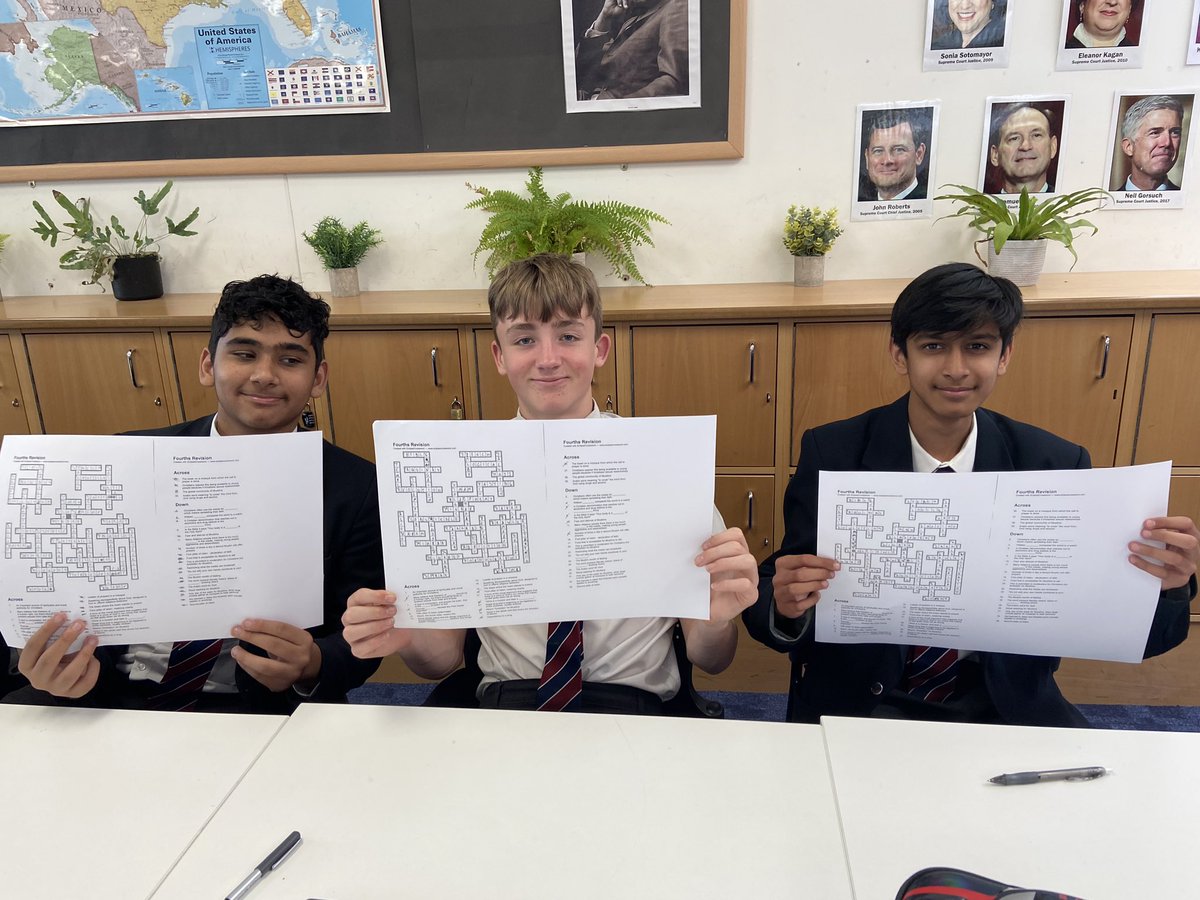 Well done to Zidane, Sam and Kabir in IVP who completed their giant revision crosswords in the quickest time. Great job! <a href="/solsch1560/">Solihull School</a> #revision