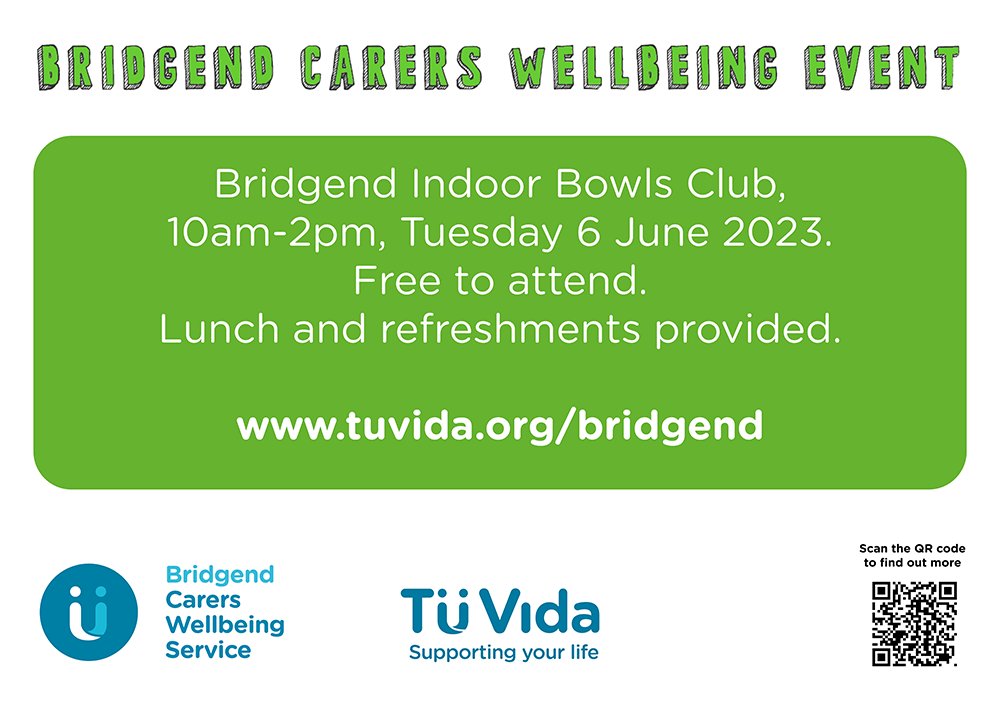 Calling all carers in #Bridgend! We are hosting a free event for #carers on Tues 6 June, 10am-2pm at Bridgend Indoor Bowls Club. Simply turn up on the day. Local charities and organisations can exhibit for free: tuvida.org/news/bridgend-…
