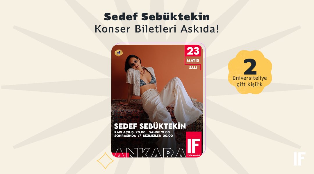 “Sedef Sebüktekin” konseri Ankara’da! <a href="/IFPerformance/">IF PERFORMANCE HALL</a> desteğiyle RT'leyen 2 üniversiteliye çift kişilik bilet hediye!