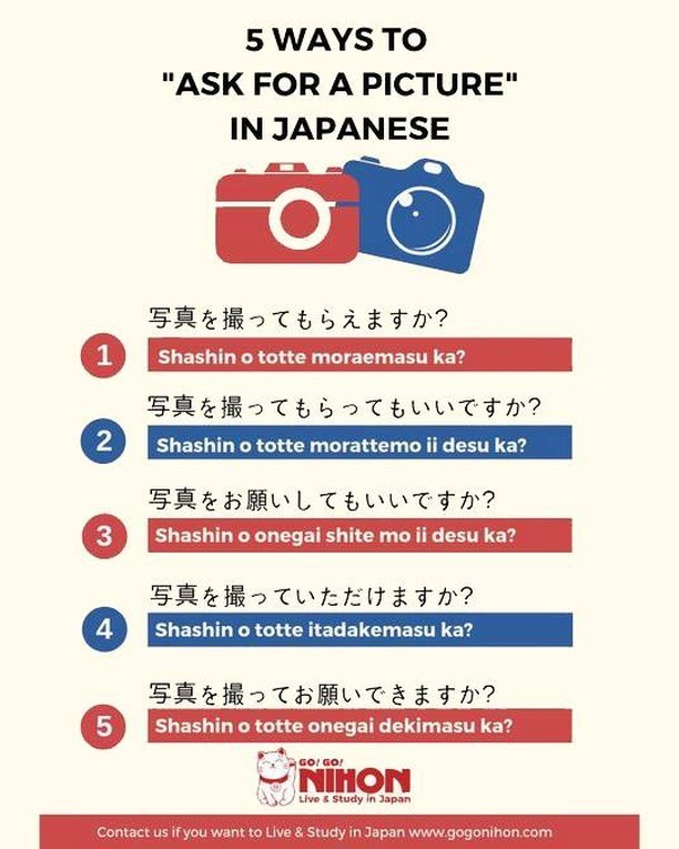Uleidiomas's tweet photo. Cómo pedir que te hagan una foto📷 en #japonés 🇯🇵 vía @gogonihon
#Ulediomas #formación #language #idiomas #aprenderjapones #kanji #japan #learnjapanese #studyjapanese #anime #LeónEsp🦁 https://t.co/cR4G0WZgRe