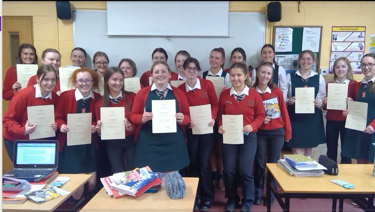 Ms.Clogher’s 3rd Year and 5th Year students receiving their certificates and chocolates from the Austrian Embassy for taking part in the essay competition 🇦🇹