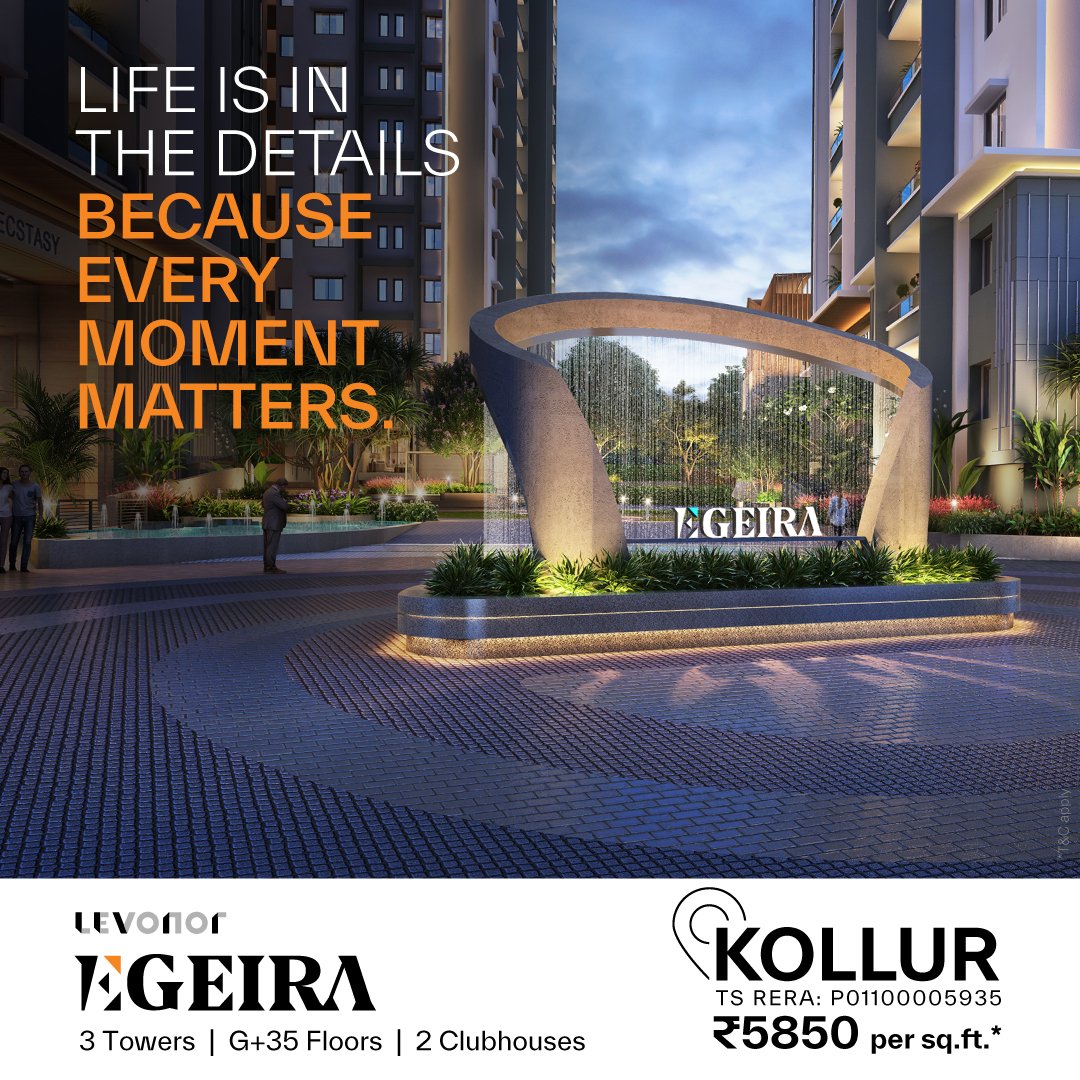 LevonorHyd's tweet photo. Experience premium living at its finest with apartments spread across 4.7 acres. Enjoy the perfect balance of nature and modern amenities with 73% open area. Book your home today starting at just ₹5850/sq ft* https://t.co/9qum4vGGow
