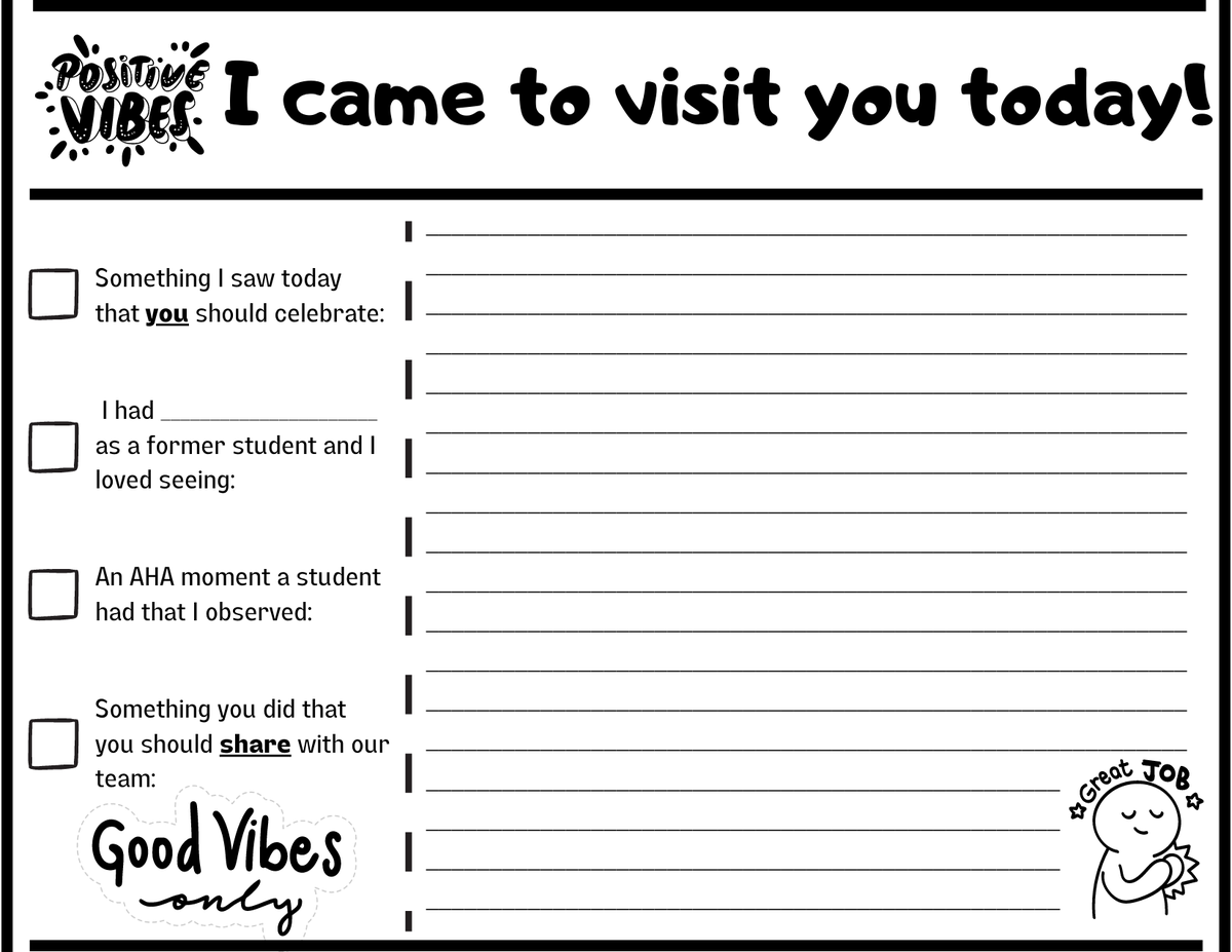 PrincipalProj's tweet photo. "I want the focus to be on the learning, not the teacher. I created this postcard for us to use while we visit someone's class." ––Educator @AMor3liana https://t.co/nbQnz1Wz43