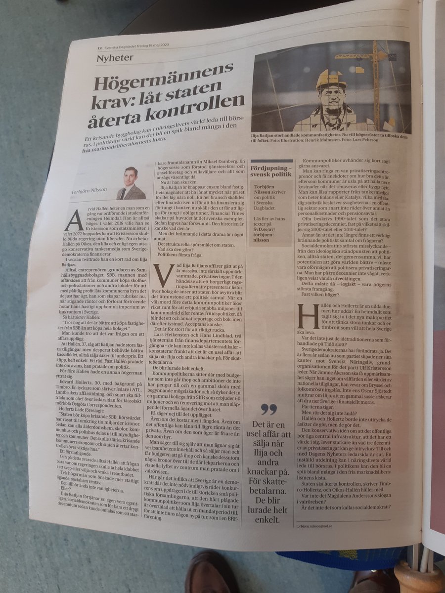 Bra spaning kring SBB  i dagen Svd. Vem skrev? Självklart TN!
En man som kan se tendenser runt politiska hörn!