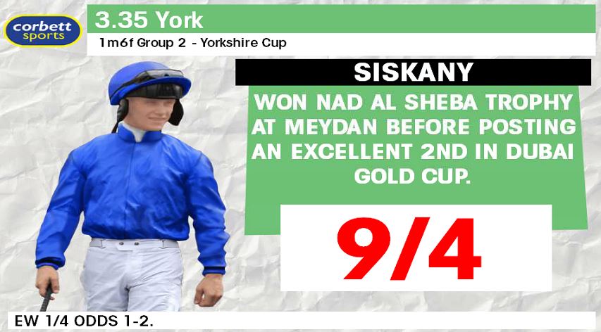 The Boodles Yorkshire Cup is at 3.35pm today

Siskany is currently 9/4 Joint Favourite with us