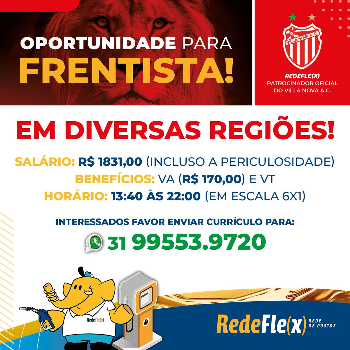 villanova_ac's tweet photo. Venha fazer parte do time RedeFle(x)!
O Frentista é responsável por abastecer veículos, realizar venda de produtos automotivos e realizar atendimento aos clientes.
Seu melhor ponto de parada? RedeFle(x)!
#redeflex #redeflexmg #postodegasolina #oportunidade #vagadeemprego https://t.co/uecMuANVlY