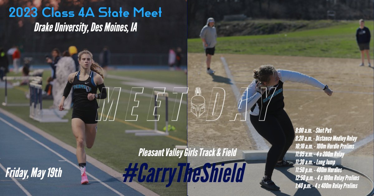 PVGTFSpartans's tweet photo. The Spartans head into a busy Day 2 at the state meet with a full schedule of events today. Good luck to our ladies competing on the track, in the ring, and on the runway today! Let's go ladies!!! #PVGTF #CarryTheShield 🛡️ #RelentlessAggression #BlackOut https://t.co/BTlnS8SEhF