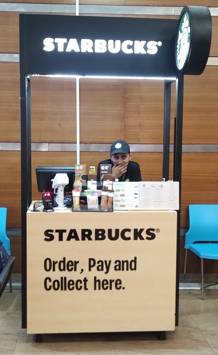 pritamr's tweet photo. @StarbucksIndia did I just come across your smallest store (counter) in India at Jaipur airport? Do tell! @Jaipur_Airport #Starbucks #Coffee #kiosk #airport #cafe https://t.co/ZBGWSIQiI8