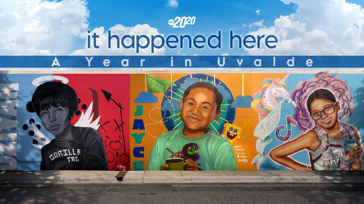 ABC2020's tweet photo. IT HAPPENED HERE - A YEAR IN UVALDE. The courageous journeys of families and survivors following the tragedy at an elementary school in #Uvalde, Texas.

Our new special is premiering now on @ABC. Stream an extended episode this weekend on hulu. https://t.co/4JYAMNvDo1 https://t.co/gFv9MyXE5o
