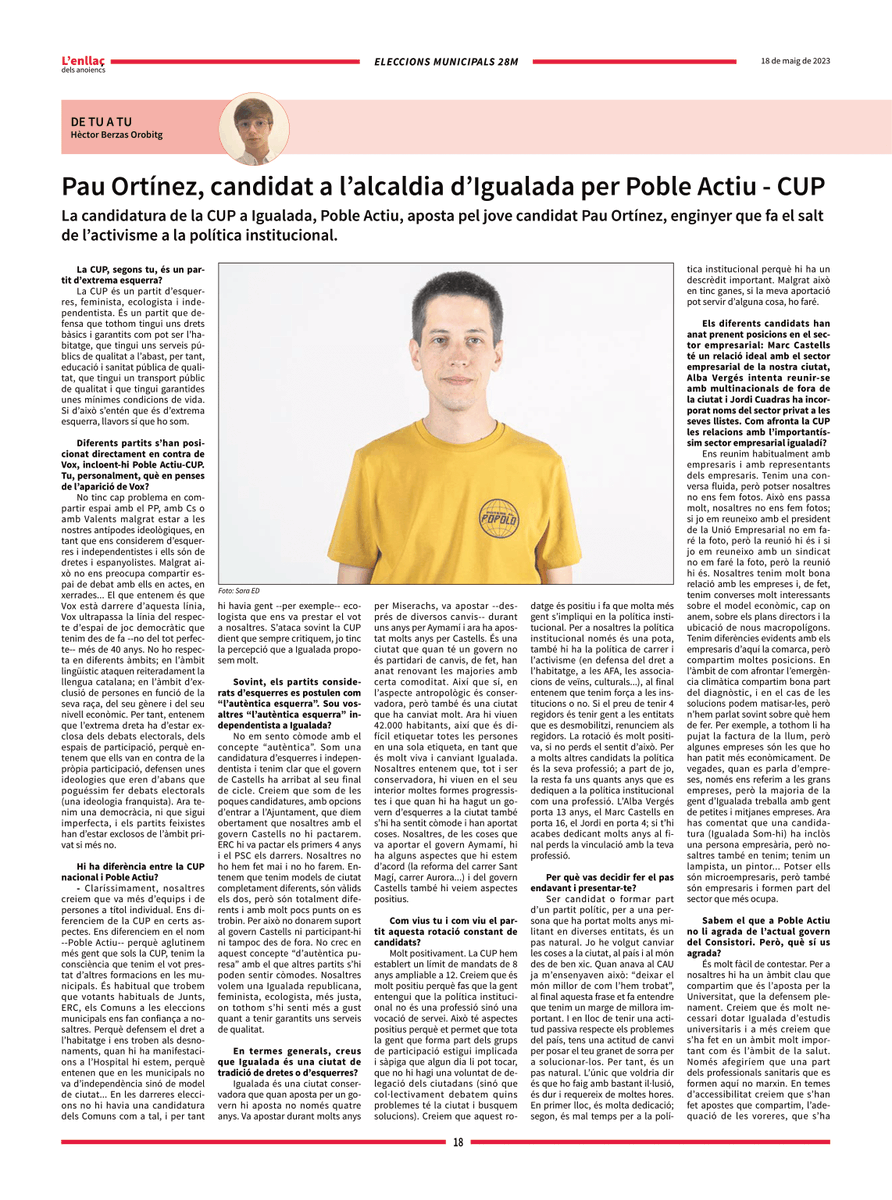📰💬 #ENTREVISTA a <a href="/LENLLAC/">L'ENLLAÇ</a> "Nosaltres amb el govern Castells no hi pactarem. ERC hi va pactar els primers 4 anys i el PSC els darrers. Nosaltres no ho hem fet mai i no ho farem. Entenem que tenim models de ciutat completament diferents." <a href="/pauortinez/">Pau Ortínez Martí</a> 👉 latossa.com/antics/1013-18…