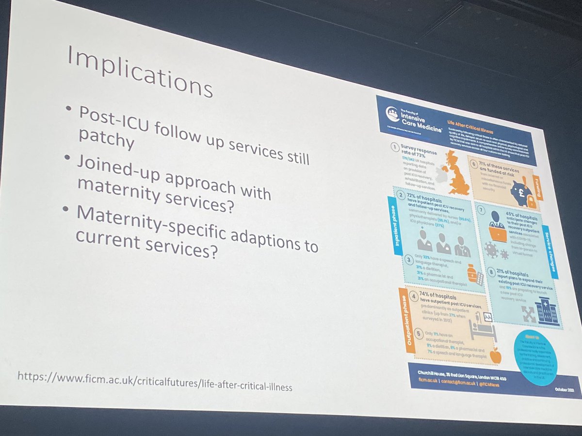 Inspirational talk @ICULone about #maternalmorbidity - inclusive research, MDT, medical student (J Masterton) #bigdata. So important to think about longer term outcomes - obs patients recover physiologically quickly but more vulnerable to chronic morbidity #OAA23ASM @awisedoctor