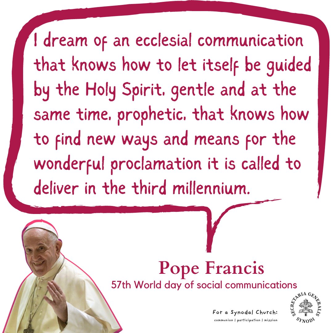 Synod.va (@synod_va) on Twitter photo In a synodal Church, let us engage in dialogue, build bridges, and use media to promote unity, truth, and love. Read the inspiring message of <a href="/Pontifex/">Pope Leo XIV</a> for the world communication day: 🔗 bit.ly/3IrKeKu
#synod #57WDSC #Communication #walkingtogether " In a synodal Church, let us engage in dialogue, build bridges, and use media to promote unity, truth, and love. Read the inspiring message of <a href="/Pontifex/">Pope Leo XIV</a> for the world communication day: 🔗 bit.ly/3IrKeKu
#synod #57WDSC #Communication #walkingtogether "