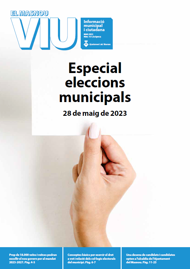 🗞️Ja ha sortit el número 151 del butlletí municipal #ElMasnou Viu, que es dedica de manera especial i monogràfica a la propera cita electoral 

🔍Hi trobareu informació de servei i pàgines que ofereixen pinzellades biogràfiques dels alcaldables

ℹ️+info: bit.ly/41VzydM